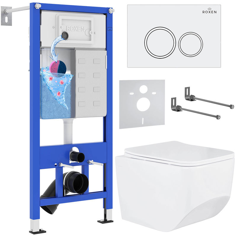 Унитаз подвесной с инсталляцией Roxen StounFix Dual Fresh 506177 6 в 1 (состоит из: 710200, Santi 410260W, 530145-01)