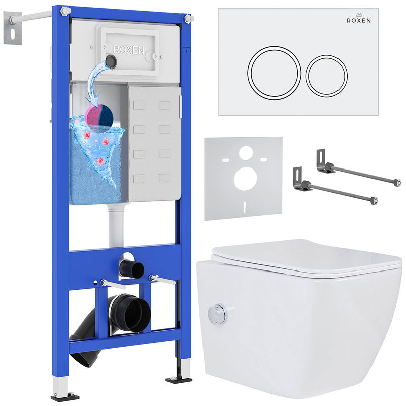 Унитаз подвесной с инсталляцией Roxen StounFix Dual Fresh 506235 6 в 1 (состоит из: 710200, Santi 410260W, 530135-01X)