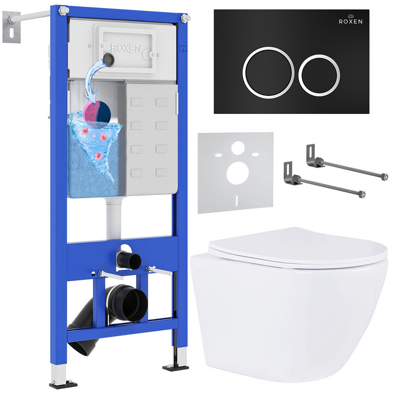 Унитаз подвесной с инсталляцией Roxen StounFix Dual Fresh 506406 6 в 1 (состоит из: 710200, Santi 410260B, 530185-01)