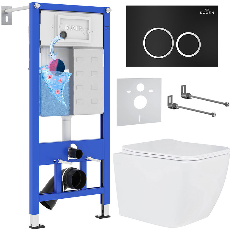 Унитаз подвесной с инсталляцией Roxen StounFix Dual Fresh 506802 6 в 1 (состоит из: 710200, Santi 410260B, 530135-01)
