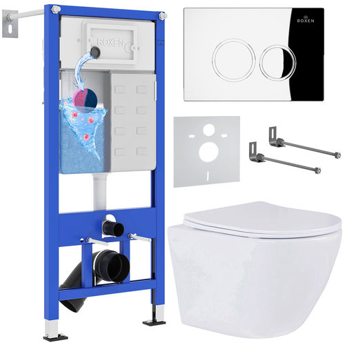 Унитаз подвесной с инсталляцией Roxen StounFix Dual Fresh 508565 6 в 1 (состоит из: 710200, Santi 410260CH, 530185-01)