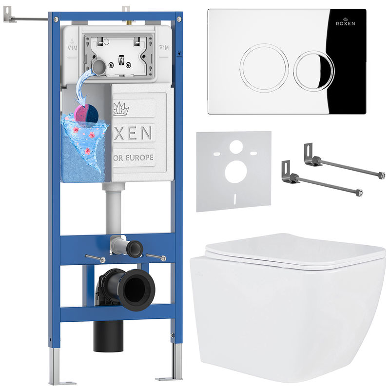 Унитаз подвесной с инсталляцией Roxen StounFix Dual Fresh 513314 6 в 1 (состоит из: 710200, Santi 410260CH, 530135-01)