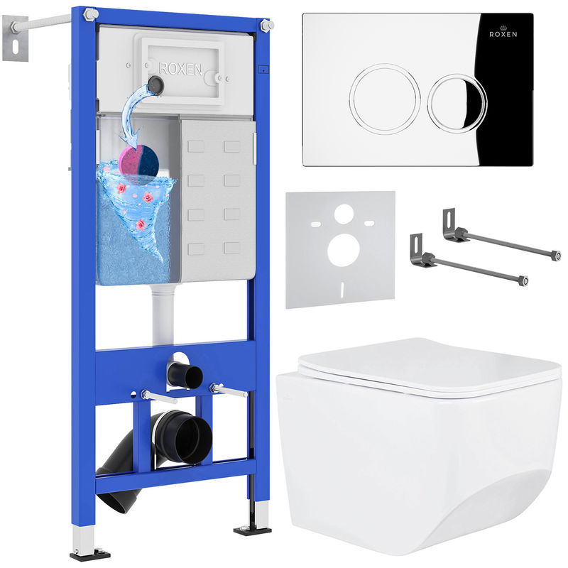 Унитаз подвесной с инсталляцией Roxen StounFix Dual Fresh 518414 6 в 1 (состоит из: 710200, Santi 410260CH, 530145-01)