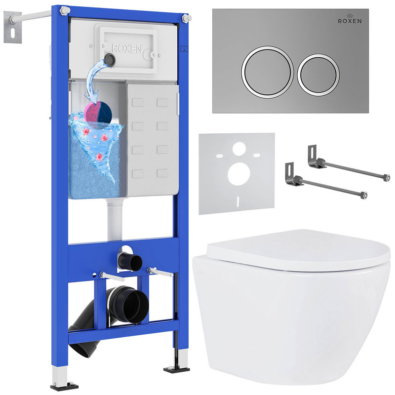 Унитаз подвесной с инсталляцией Roxen StounFix Dual Fresh 530326 6 в 1 (состоит из: 710200, Santi 410260M, 530185-02)