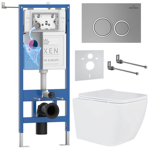 Унитаз подвесной с инсталляцией Roxen StounFix Dual Fresh 530473 6 в 1 (состоит из: 710200, Santi 410260M, 530135-01)