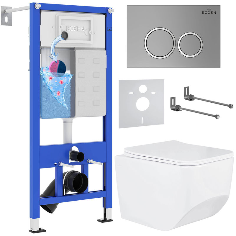 Унитаз подвесной с инсталляцией Roxen StounFix Dual Fresh 532055 6 в 1 (состоит из: 710200, Santi 410260M, 530145-01)