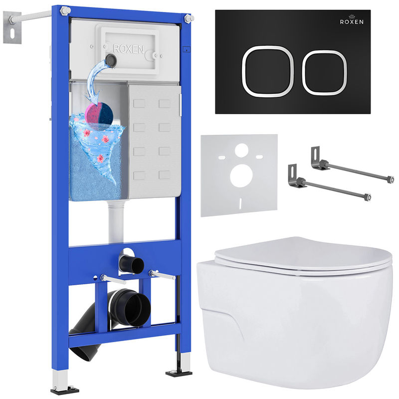 Унитаз подвесной с инсталляцией Roxen StounFix Dual Fresh 545591 6 в 1 (состоит из: 710200, Santi 410280B; 530155-01)