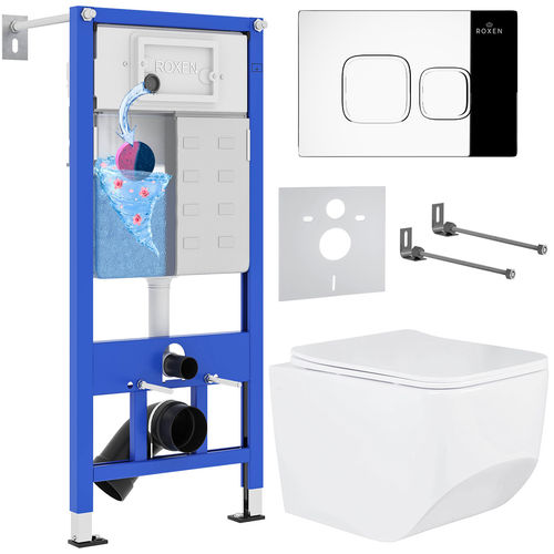 Унитаз подвесной с инсталляцией Roxen StounFix Dual Fresh 552158 6 в 1 (состоит из: 710200, Santi 410280CH; 530145-01)