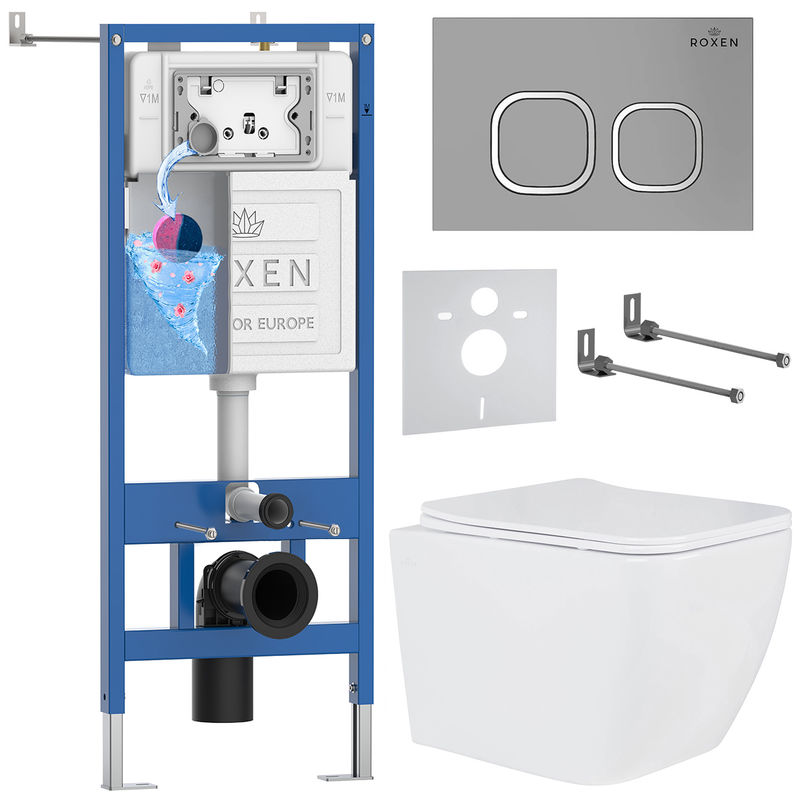 Унитаз подвесной с инсталляцией Roxen StounFix Dual Fresh 566036 6 в 1 (состоит из: 710200, Santi 410280M; 530135-01)