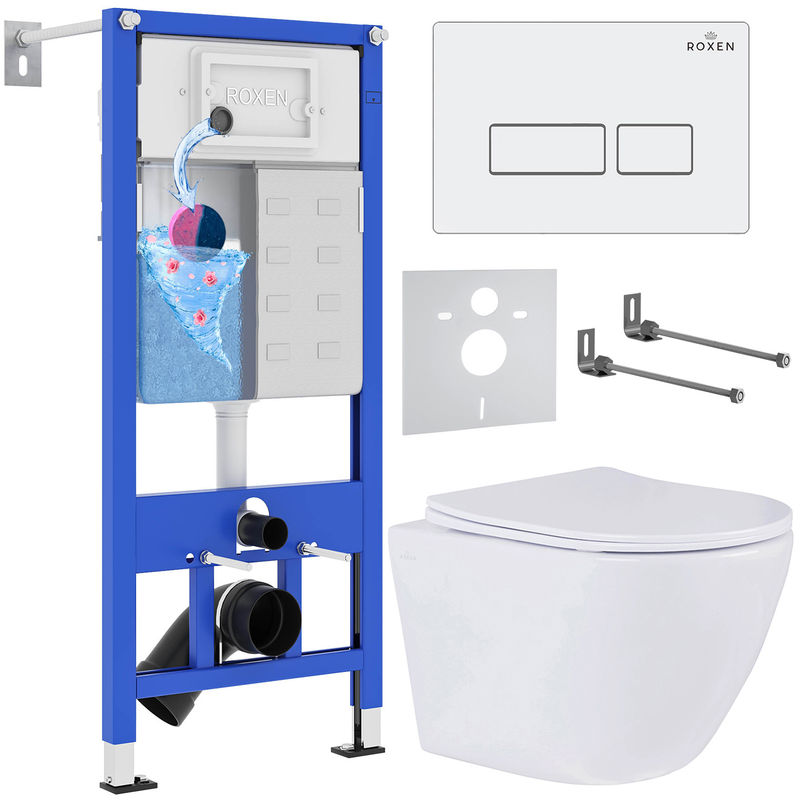 Унитаз подвесной с инсталляцией Roxen StounFix Dual Fresh 569295 6 в 1 (состоит из: 710200, Caspia 410280W; 530185-01)