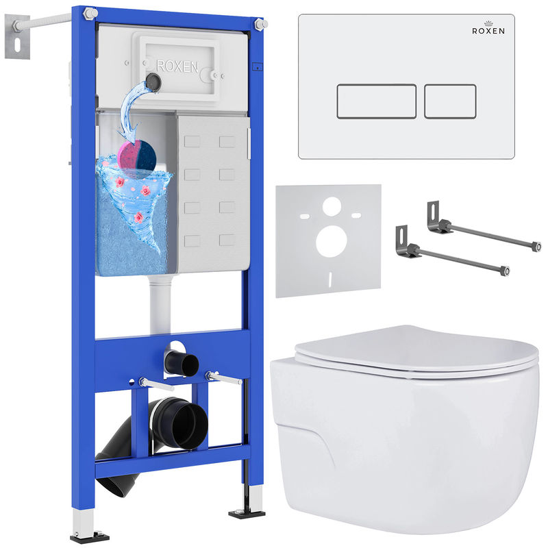 Унитаз подвесной с инсталляцией Roxen StounFix Dual Fresh 576390 6 в 1 (состоит из: 710200, Caspia 410280W; 530155-01)