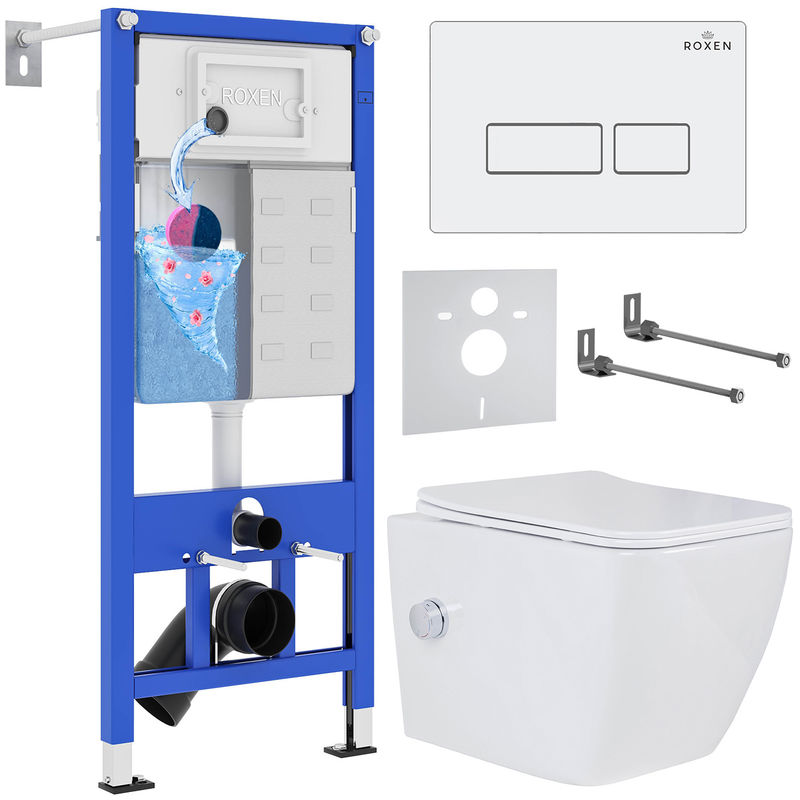 Унитаз подвесной с инсталляцией Roxen StounFix Dual Fresh 577477 6 в 1 (состоит из: 710200, Caspia 410280W; 530135-01X)