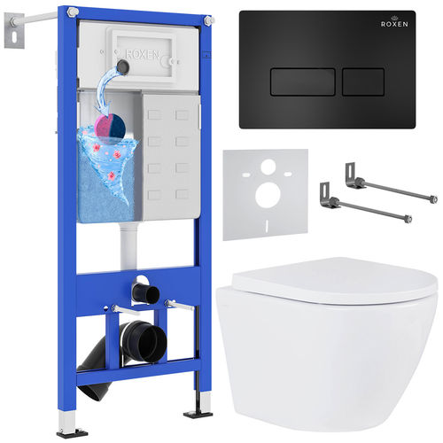 Унитаз подвесной с инсталляцией Roxen StounFix Dual Fresh 579124 6 в 1 (состоит из: 710200, Caspia 410280B; 530185-02)