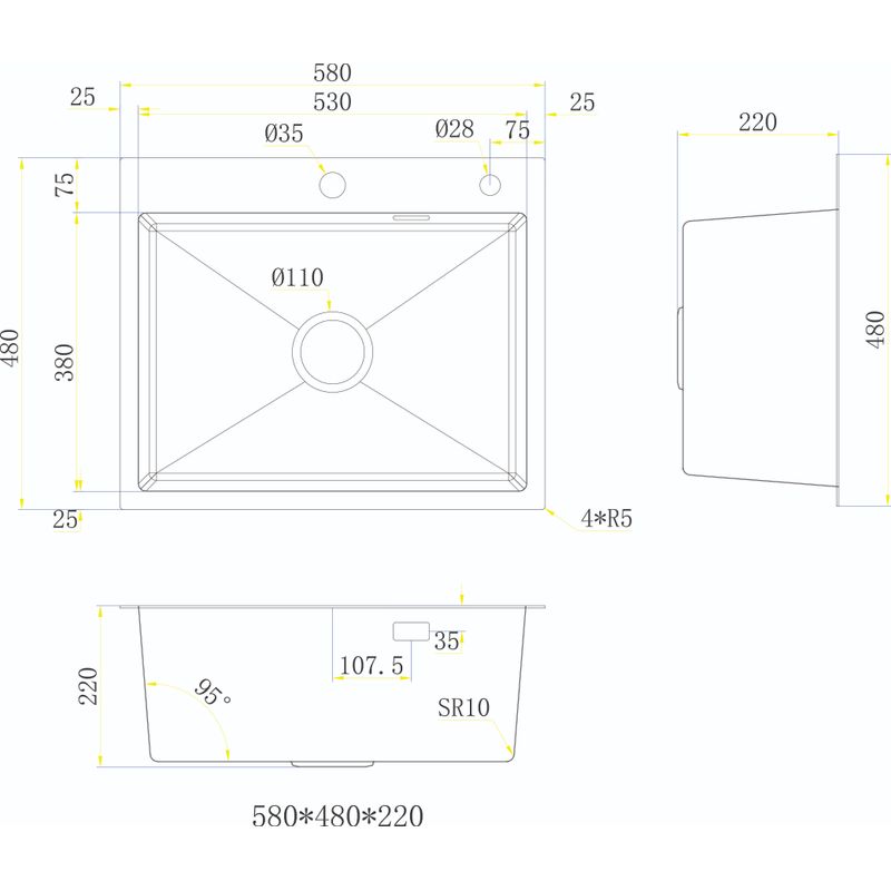 Кухонная мойка из нержавеющей стали BLANTEK LS-5848HN Honeycomb Nano black (+ 500B40B) 5848224
