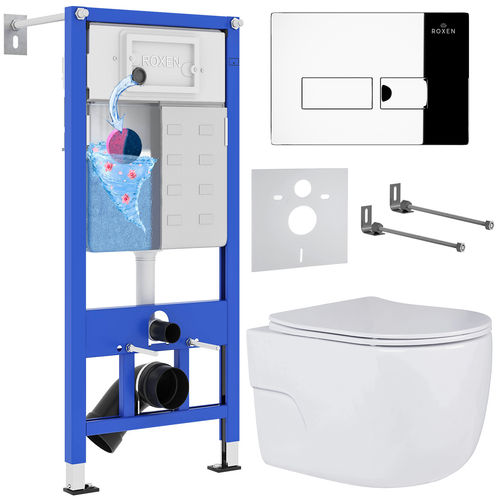 Унитаз подвесной с инсталляцией Roxen StounFix Dual Fresh 593355 6 в 1 (состоит из: 710200, Caspia 410280CH; 530155-01)