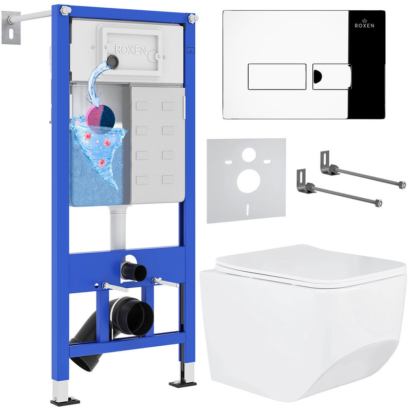 Унитаз подвесной с инсталляцией Roxen StounFix Dual Fresh 594218 6 в 1 (состоит из: 710200, Caspia 410280CH; 530145-01)