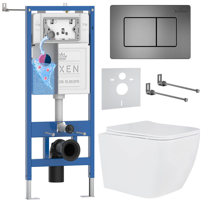 Унитаз подвесной с инсталляцией Roxen StounFix Dual Fresh 616329 6 в 1 (состоит из: 710200, Steel 420280G; 530135-01)
