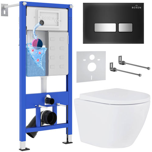 Унитаз подвесной с инсталляцией Roxen StounFix Dual Fresh 643669 6 в 1 (состоит из: 710200, Glass 430280B; 530185-02)