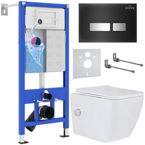 Унитаз подвесной с инсталляцией Roxen StounFix Dual Fresh 649838 6 в 1 (состоит из: 710200, Glass 430280B; 530135-01X)