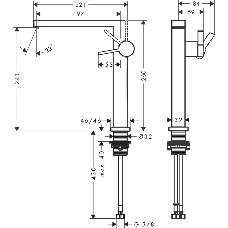 Смеситель для раковины Hansgrohe Tecturis E 240 с донным клапаном / 73070000 хром