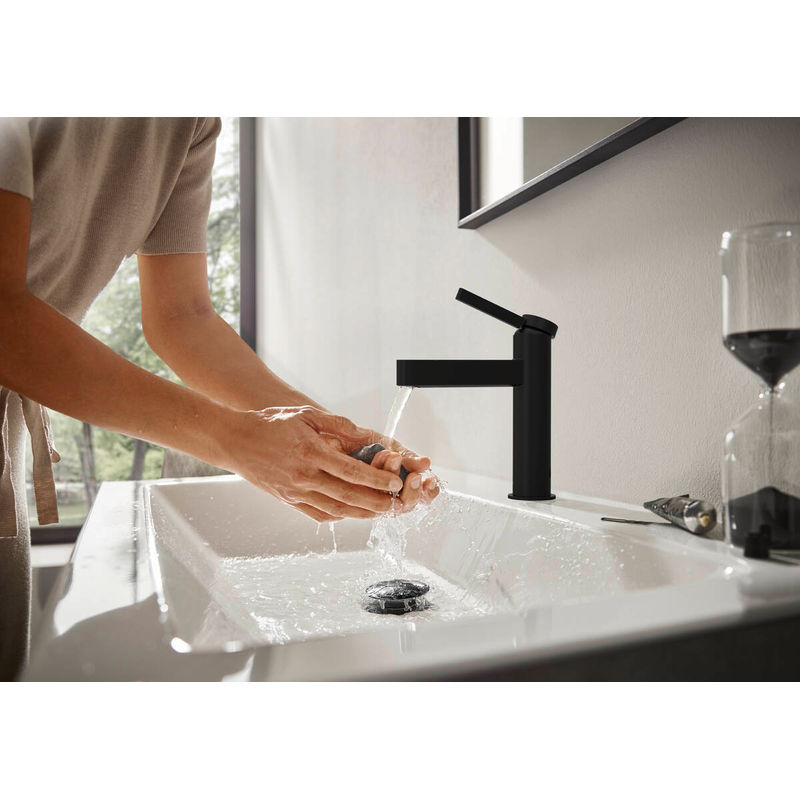 Смеситель для раковины Hansgrohe Finoris 110 с донным клапаном / 76023670 матовый черный