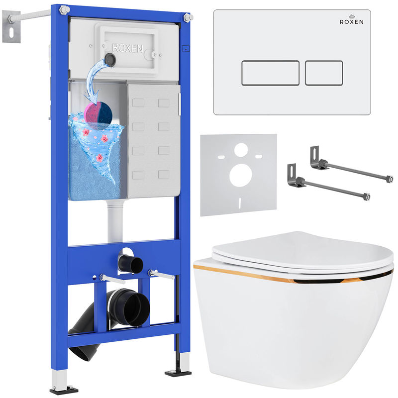 Унитаз подвесной с инсталляцией Roxen StounFix Dual Fresh 850609 6 в 1 (состоит из: 710200, Caspia 410280W; 530110-01G)