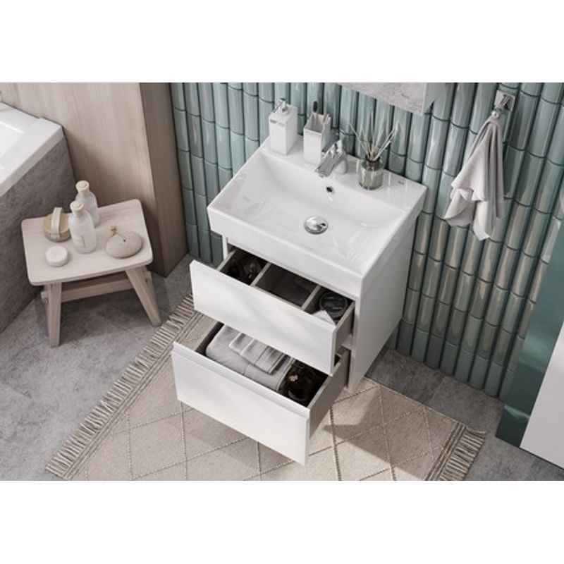 Тумба с раковиной Roca Oleta 50 см 857638806 + 3274C300Y белый глянцевый