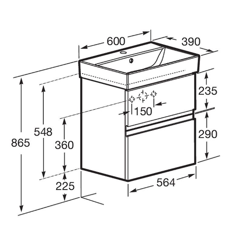 Тумба с раковиной Roca Oleta 60 см 857639501 + 3274C400Y белый матовый
