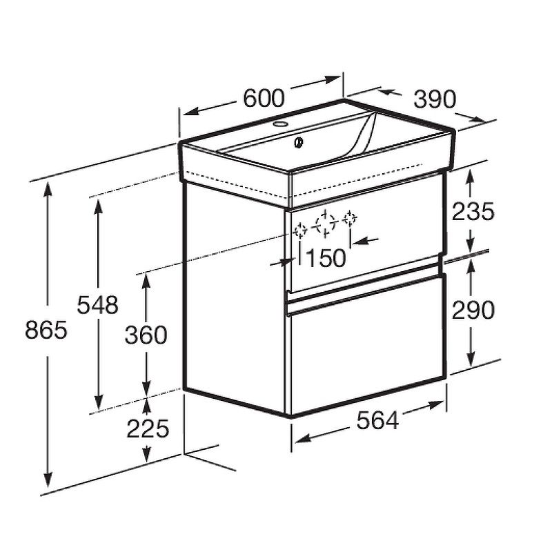 Тумба с раковиной Roca Oleta 60 см 857639806 + 3274C400Y белый глянцевый
