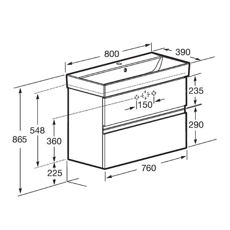 Тумба с раковиной Roca Oleta 80 см 857640501 + 3274C500Y белый матовый