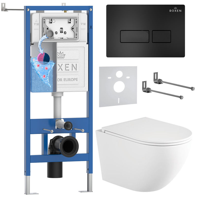 Унитаз подвесной с инсталляцией Roxen StounFix Dual Fresh 868413 6 в 1 (состоит из: 710200, Caspia 410280B, 530205-01-L)