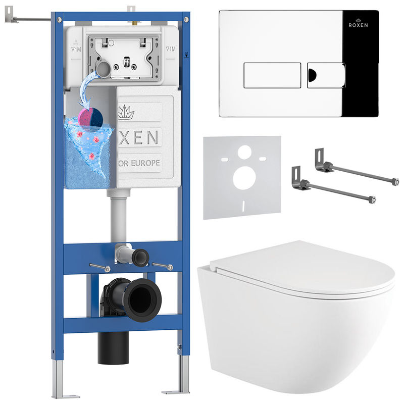 Унитаз подвесной с инсталляцией Roxen StounFix Dual Fresh 868414 6 в 1 (состоит из: 710200, Caspia 410280CH, 530205-01-L)