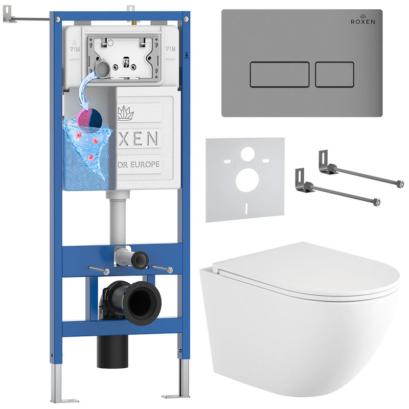Унитаз подвесной с инсталляцией Roxen StounFix Dual Fresh 868415 6 в 1 (состоит из: 710200, Caspia 410280M, 530205-01-L)