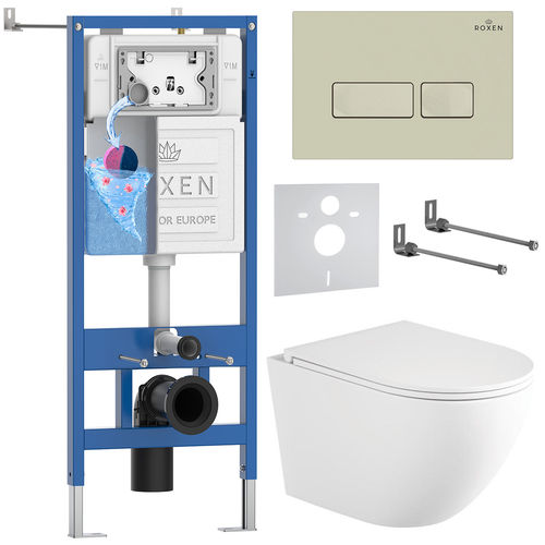 Унитаз подвесной с инсталляцией Roxen StounFix Dual Fresh 868416 6 в 1 (состоит из: 710200, Caspia 410280BG, 530205-01-L)