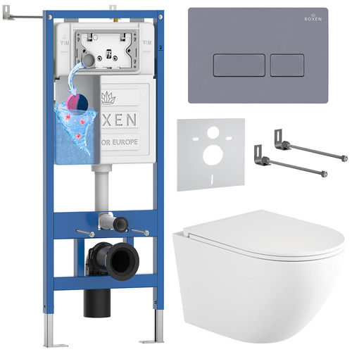 Унитаз подвесной с инсталляцией Roxen StounFix Dual Fresh 868417 6 в 1 (состоит из: 710200, Caspia 410280DG, 530205-01-L)