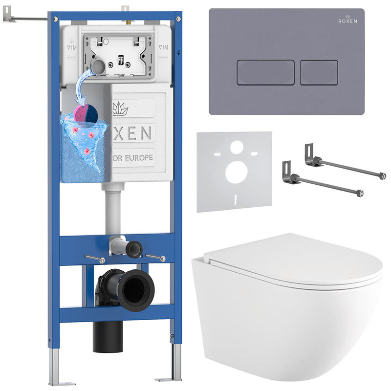 Унитаз подвесной с инсталляцией Roxen StounFix Dual Fresh 868417 6 в 1 (состоит из: 710200, Caspia 410280DG, 530205-01-L)