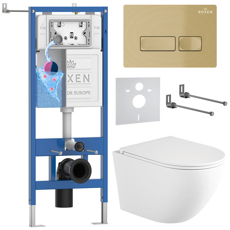 Унитаз подвесной с инсталляцией Roxen StounFix Dual Fresh 868418 6 в 1 (состоит из: 710200, Caspia 410280GB, 530205-01-L)