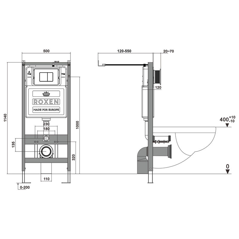Унитаз подвесной с инсталляцией Roxen StounFix Dual Fresh 868420 6 в 1 (состоит из: 710200, Santi 410260W, 530205-01-L)