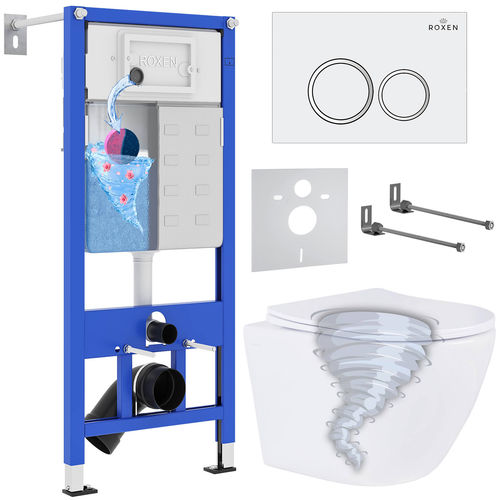 Унитаз подвесной с инсталляцией Roxen StounFix Dual Fresh 868420 6 в 1 (состоит из: 710200, Santi 410260W, 530205-01-L)