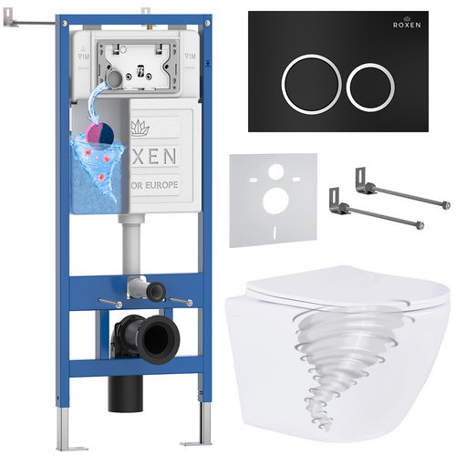 Унитаз подвесной с инсталляцией Roxen StounFix Dual Fresh 868424 6 в 1 (состоит из: 710200, Santi 410260B, 530205-01-L)