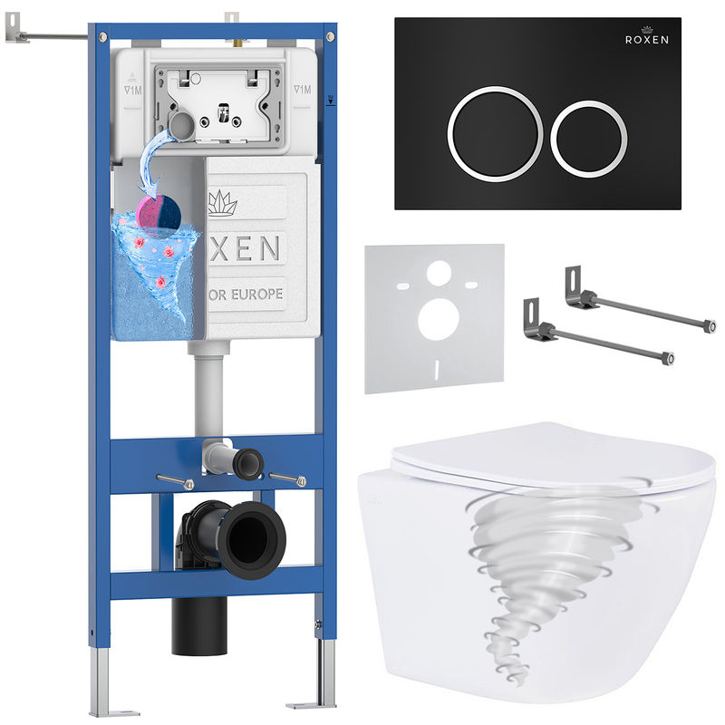 Унитаз подвесной с инсталляцией Roxen StounFix Dual Fresh 868424 6 в 1 (состоит из: 710200, Santi 410260B, 530205-01-L)