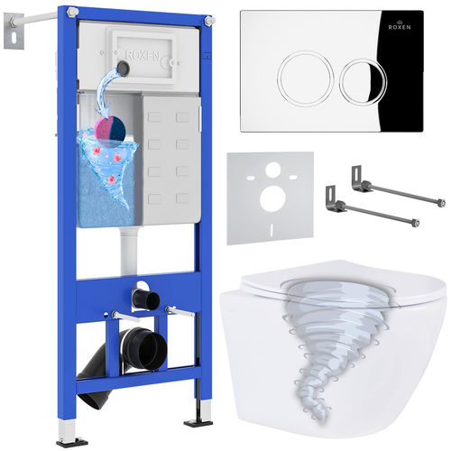 Унитаз подвесной с инсталляцией Roxen StounFix Dual Fresh 868426 6 в 1 (состоит из: 710200, Santi 410260CH, 530205-01-L)