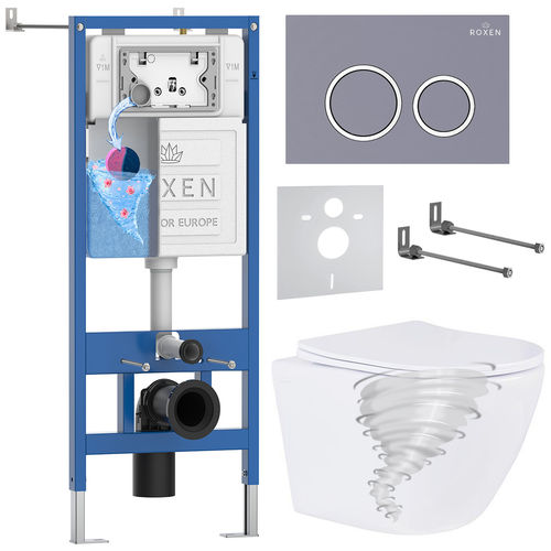 Унитаз подвесной с инсталляцией Roxen StounFix Dual Fresh 868430 6 в 1 (состоит из: 710200, Santi 410260DG, 530205-01-L)