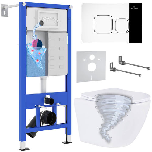 Унитаз подвесной с инсталляцией Roxen StounFix Dual Fresh 868434 6 в 1 (состоит из: 710200, Santi 410280CH, 530205-01-L)