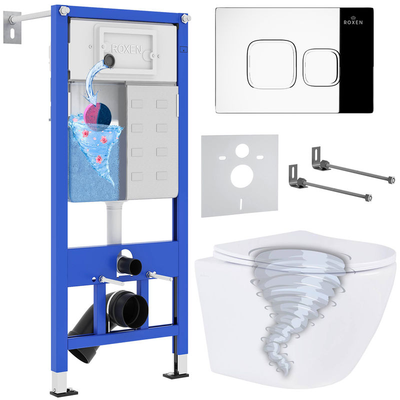 Унитаз подвесной с инсталляцией Roxen StounFix Dual Fresh 868434 6 в 1 (состоит из: 710200, Santi 410280CH, 530205-01-L)