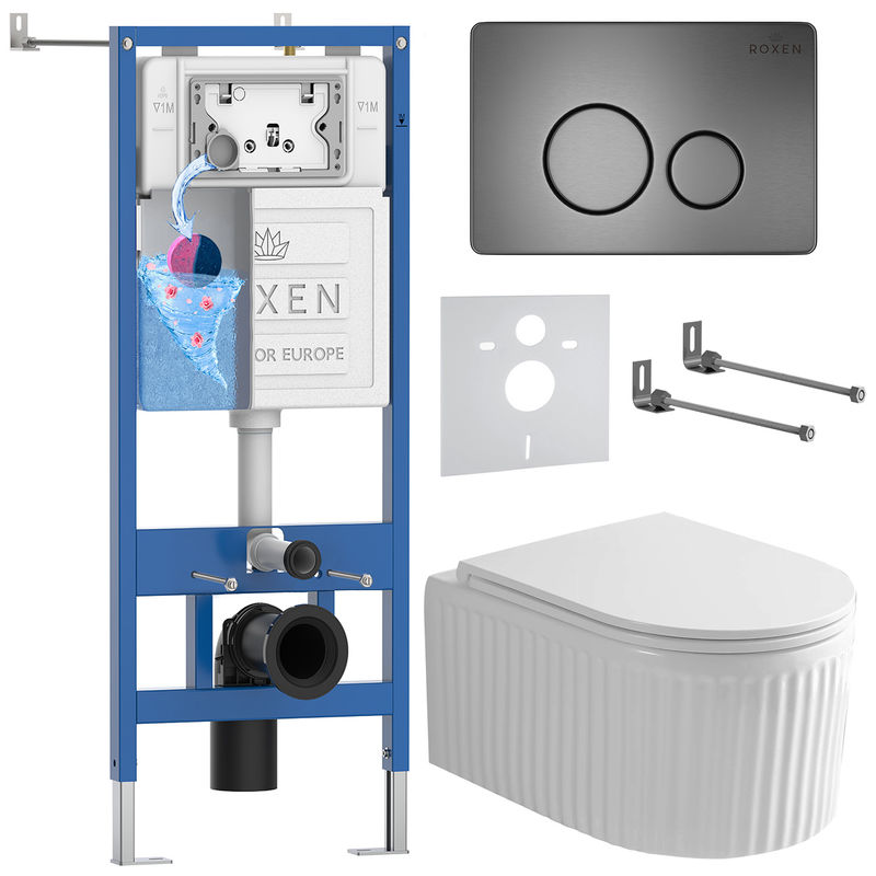 Унитаз подвесной с инсталляцией Roxen StounFix Dual Fresh 868439 6 в 1 (состоит из: 710200, Steel 420260G, 530205-01-L)