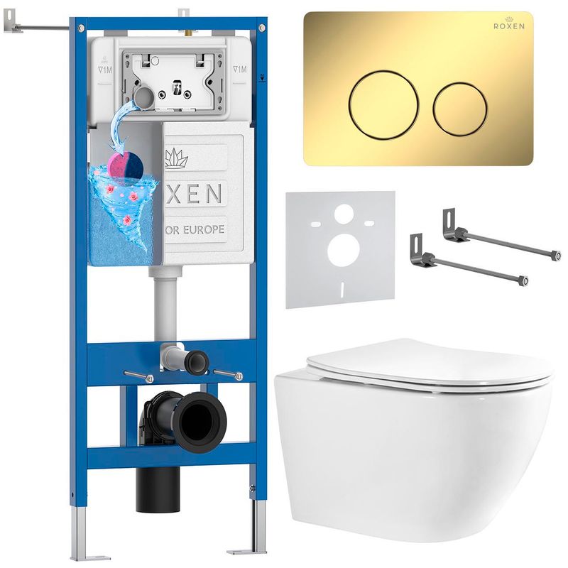 Унитаз подвесной с инсталляцией Roxen StounFix Dual Fresh 868449 6 в 1 (состоит из: 710200, Steel 420260-CHG, 530205-01-L)
