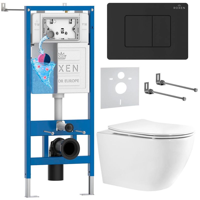 Унитаз подвесной с инсталляцией Roxen StounFix Dual Fresh 868452 6 в 1 (состоит из: 710200, Steel 420280BM, 530205-01-L)