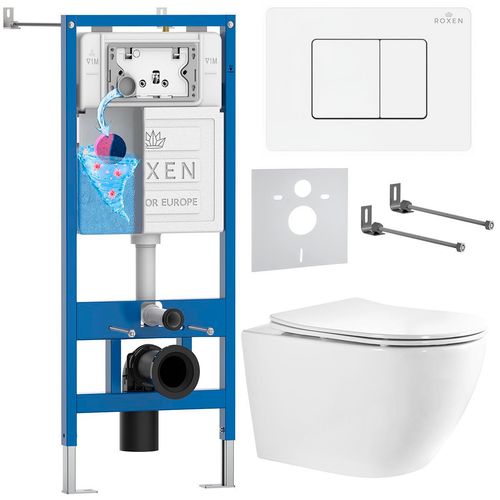 Унитаз подвесной с инсталляцией Roxen StounFix Dual Fresh 868457 6 в 1 (состоит из: 710200, Steel 420280WM, 530205-01-L)