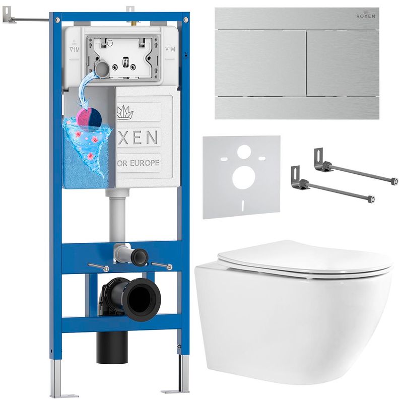 Унитаз подвесной с инсталляцией Roxen StounFix Dual Fresh 868459 6 в 1 (состоит из: 710200, Velar 420300S, 530205-01-L)